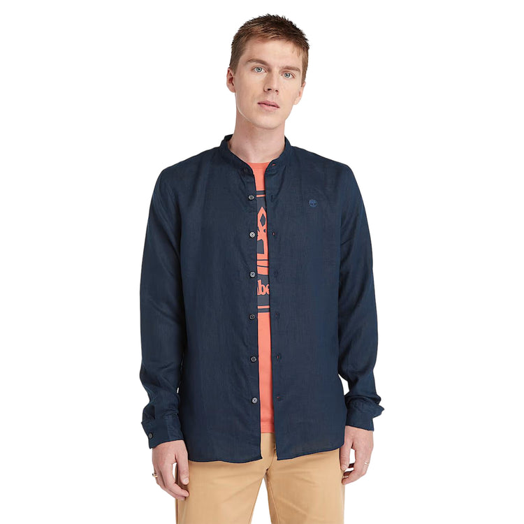 Camicia Uomo Mill Brook in Lino Blu scuro modello frontale
