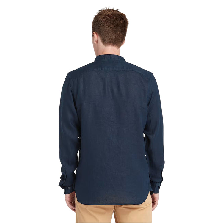 Camicia Uomo Mill Brook in Lino Blu scuro modello retro