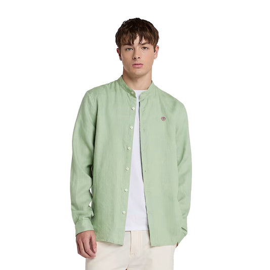 Camicia Uomo Mill Brook in Lino Verde modello frontale