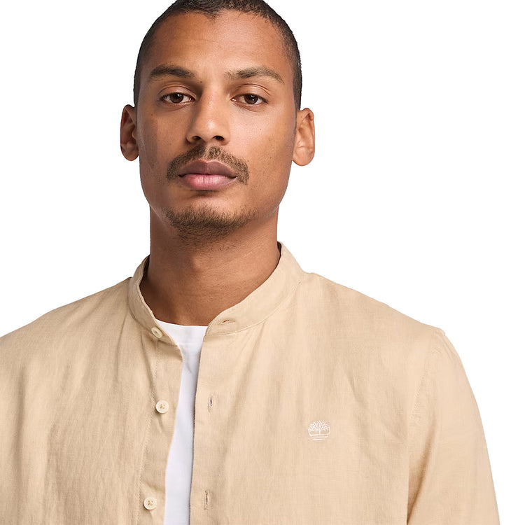 Camicia Uomo Mill Brook in Lino Beige modello frontale ravvicinato