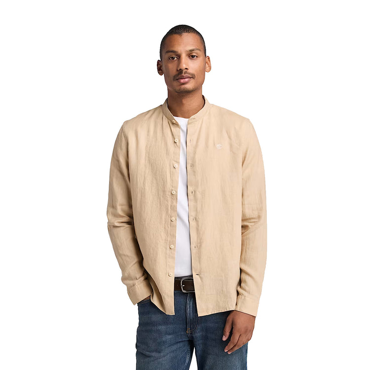 Camicia Uomo Mill Brook in Lino Beige modello frontale