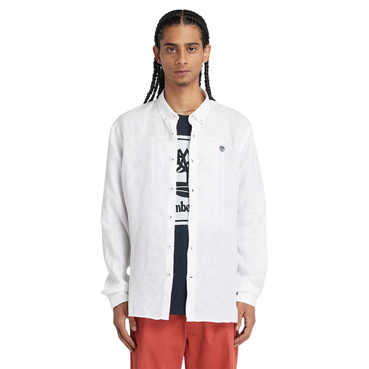 Camicia Uomo in Lino Mill Brook Bianco modello frontale