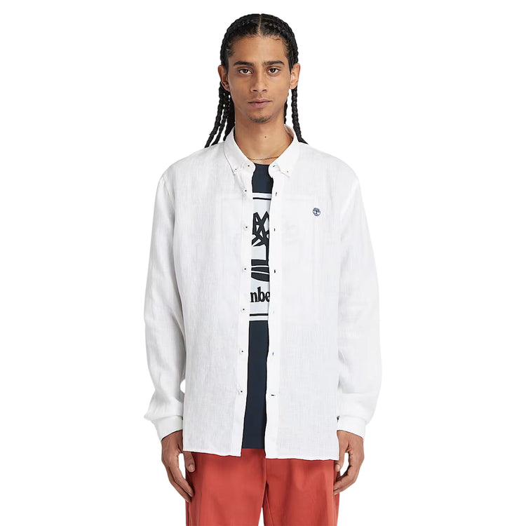 Camicia Uomo in Lino Mill Brook Bianco modello frontale