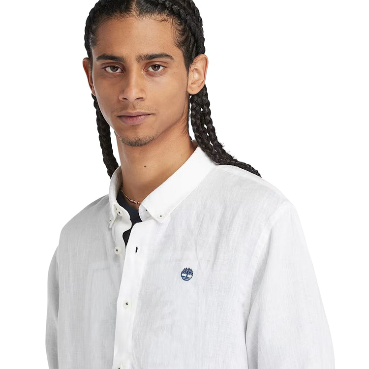 Camicia Uomo in Lino Mill Brook Bianco modello frontale ravvicinato