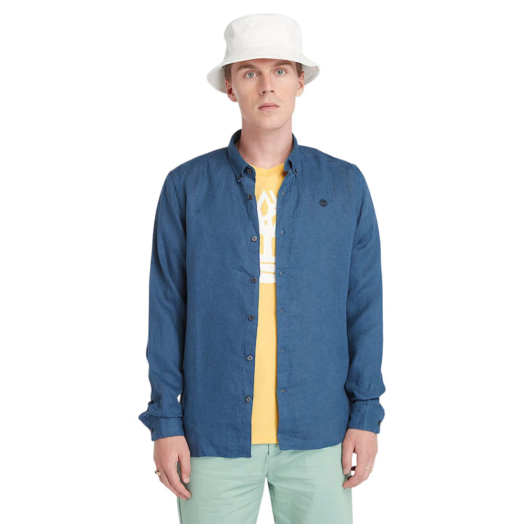 Camicia Uomo in Lino Mill Brook Blu modello frontale