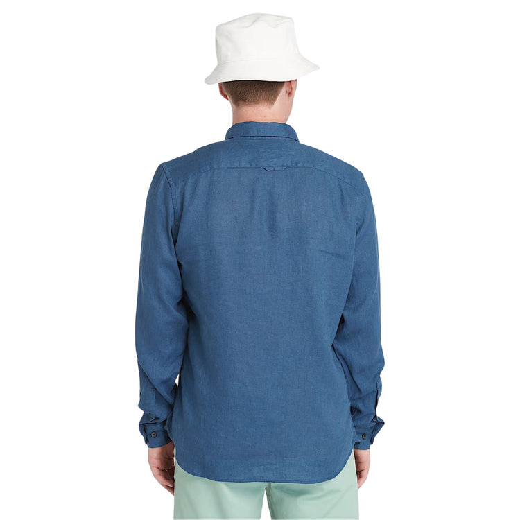 Camicia Uomo in Lino Mill Brook Blu modello retro