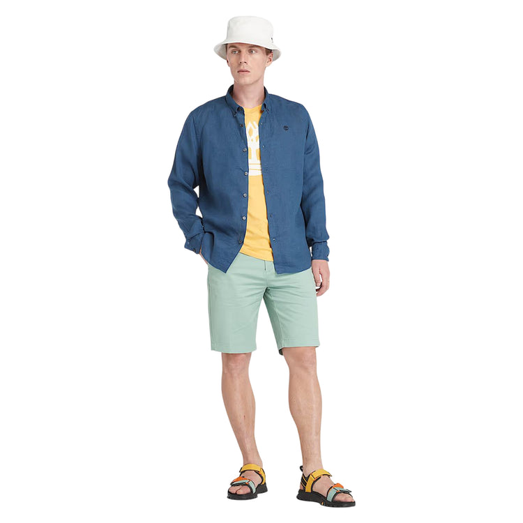 Camicia Uomo in Lino Mill Brook Blu modello frontale intero