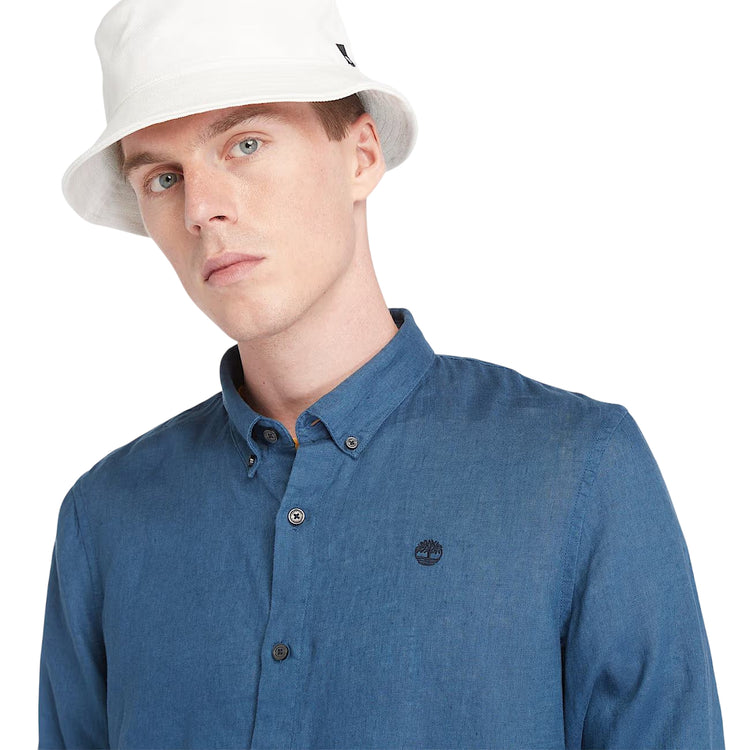 Camicia Uomo in Lino Mill Brook Blu modello frontale avvicinato