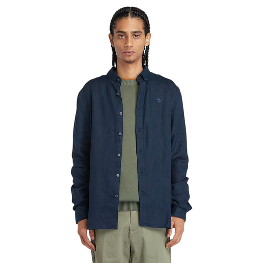 Camicia Uomo in Lino Mill Brook Blu scuro modello frontale