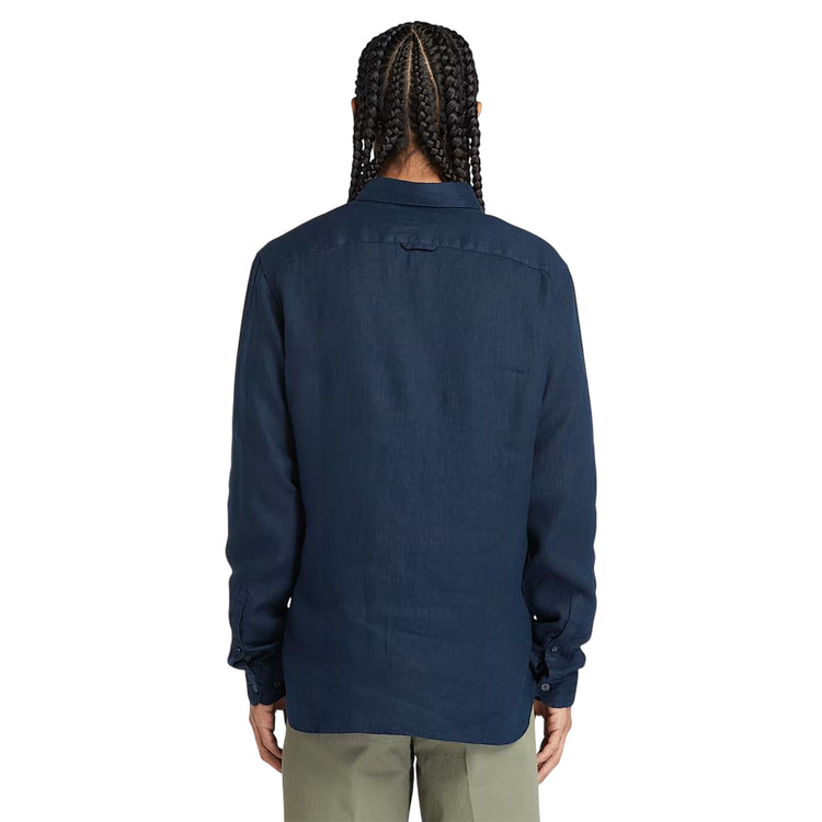 Camicia Uomo in Lino Mill Brook Blu scuro modello retro