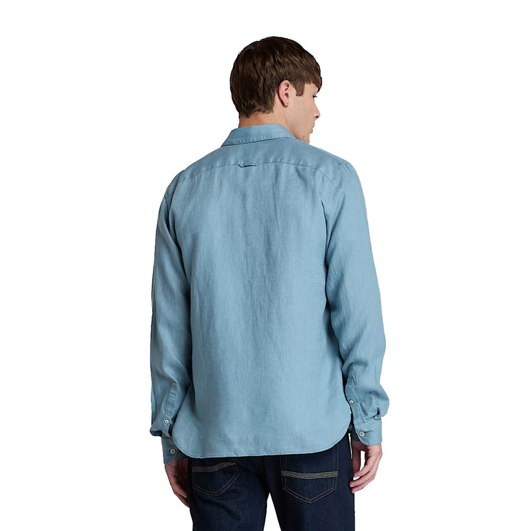 Camicia Uomo in Lino Mill Brook Celeste modello retro