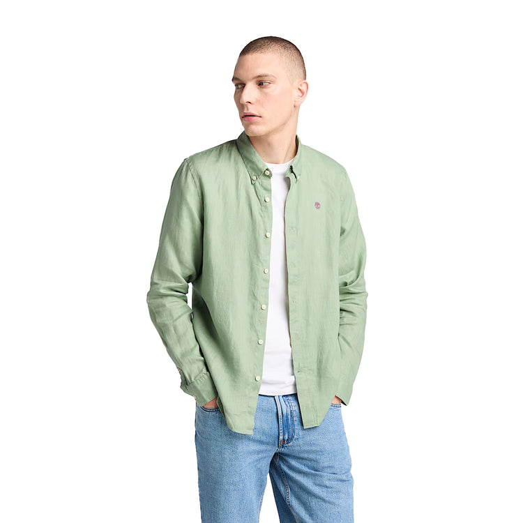 Camicia Uomo in Lino Mill Brook Verde modello frontale