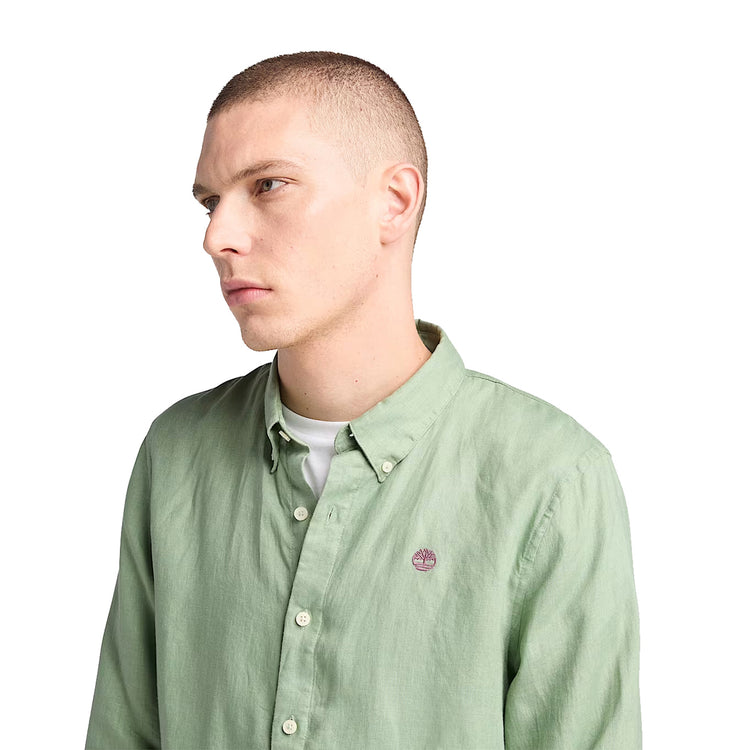 Camicia Uomo in Lino Mill Brook Verde modello frontale ravvicinato