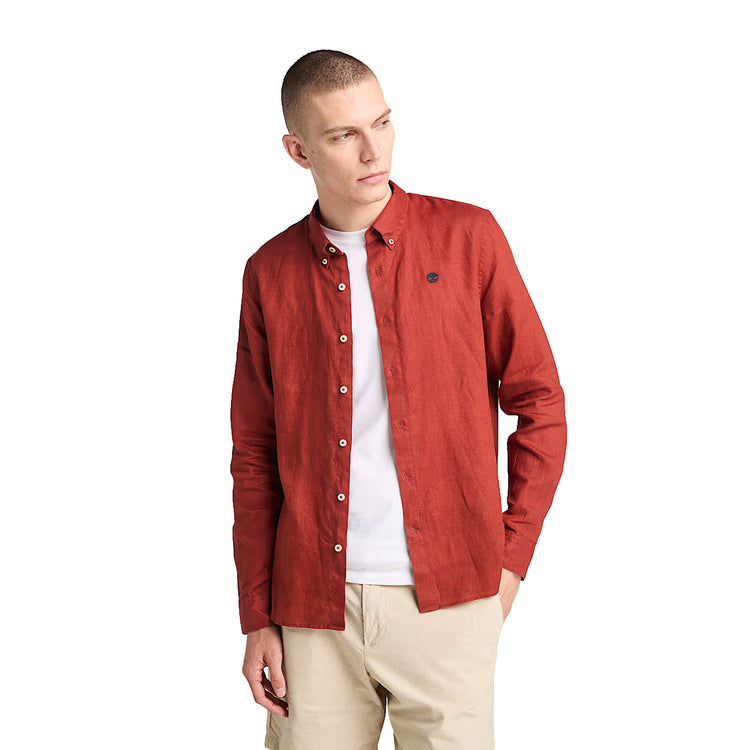 Camicia Uomo in Lino Mill Brook Rosso modello frontale