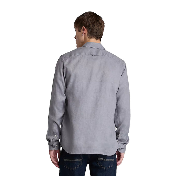Camicia Uomo in Lino Mill Brook Grigio modello retro