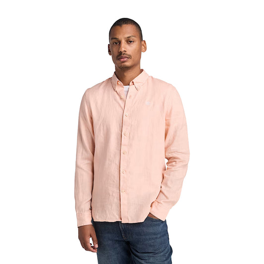 Camicia Uomo in Lino Mill Brook Rosa modello frontale