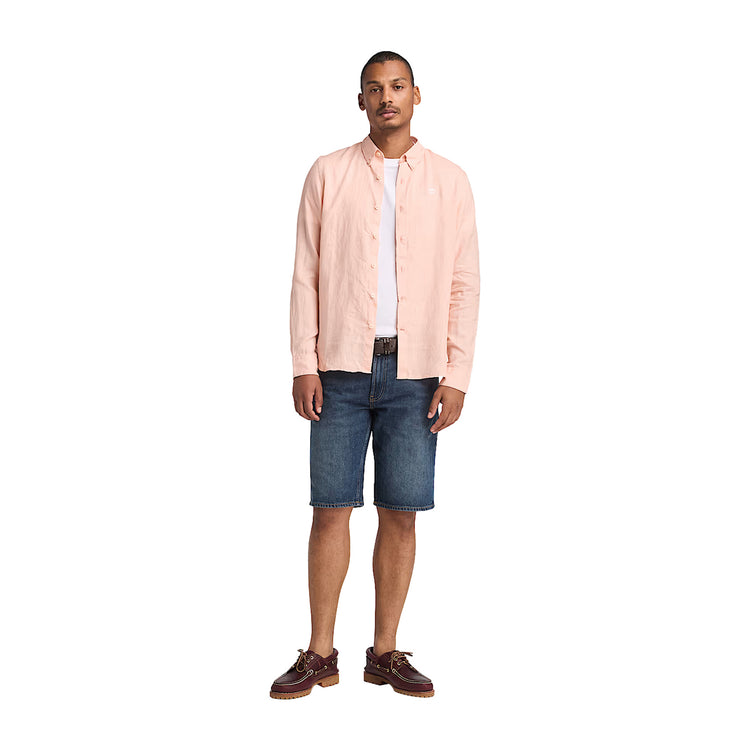 Camicia Uomo in Lino Mill Brook Rosa modello intero frontale