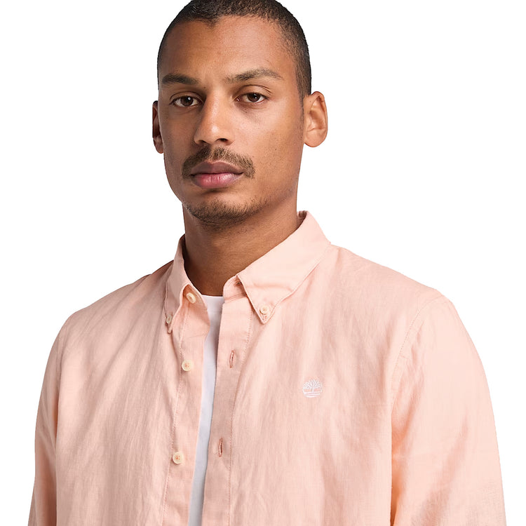 Camicia Uomo in Lino Mill Brook Rosa modello frontale ravvicinato