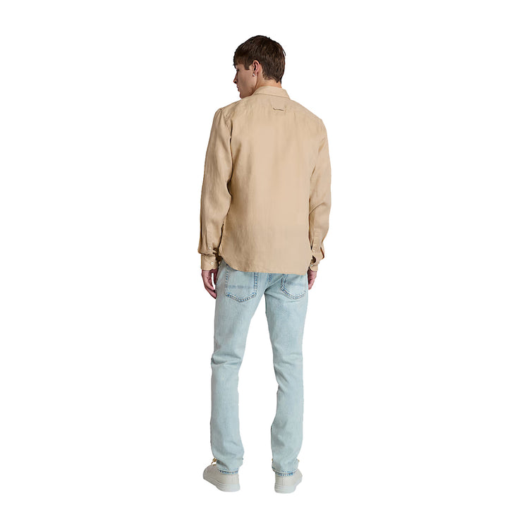 Camicia Uomo in Lino Mill Brook Beige modello intero retro