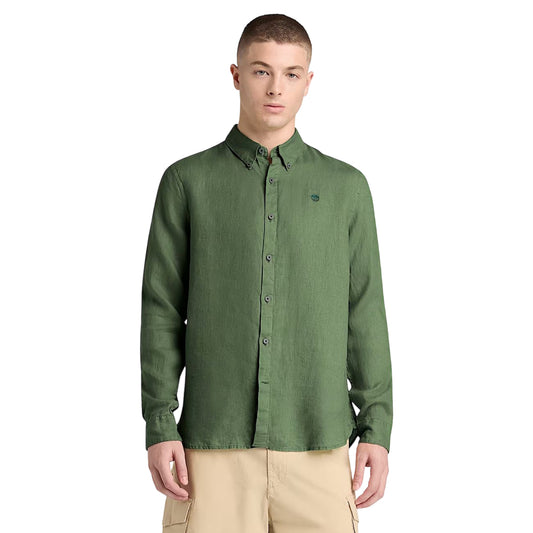Camicia Uomo in lino Mill Brook Verde modello frontale