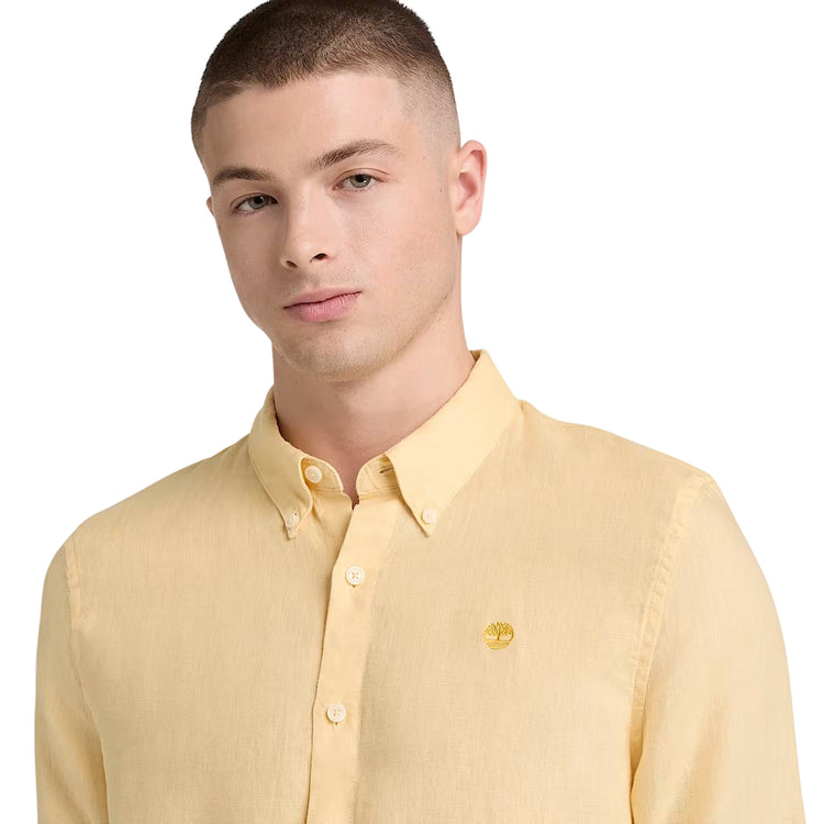 Camicia Uomo in lino Mill Brook Giallo modello frontale ravvicinato