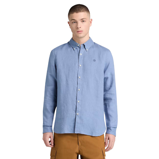 Camicia Uomo in lino Mill Brook Blu modello frontale