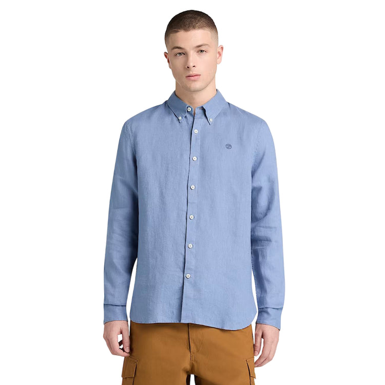 Camicia Uomo in lino Mill Brook Blu modello frontale