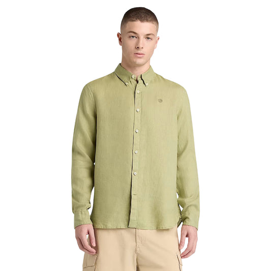 Camicia Uomo in lino Mill Brook Verde chiaro modello frontale