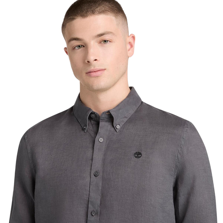 Camicia Uomo in lino Mill Brook Grigio dettaglio