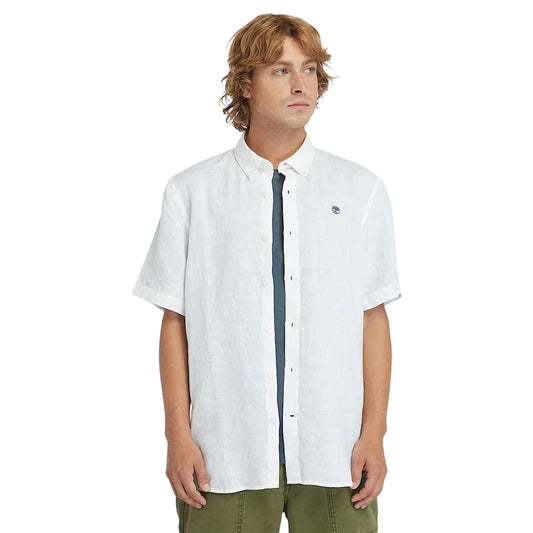 Camicia Uomo Maniche Corte in Lino Mill Brook Bianco modello frontale