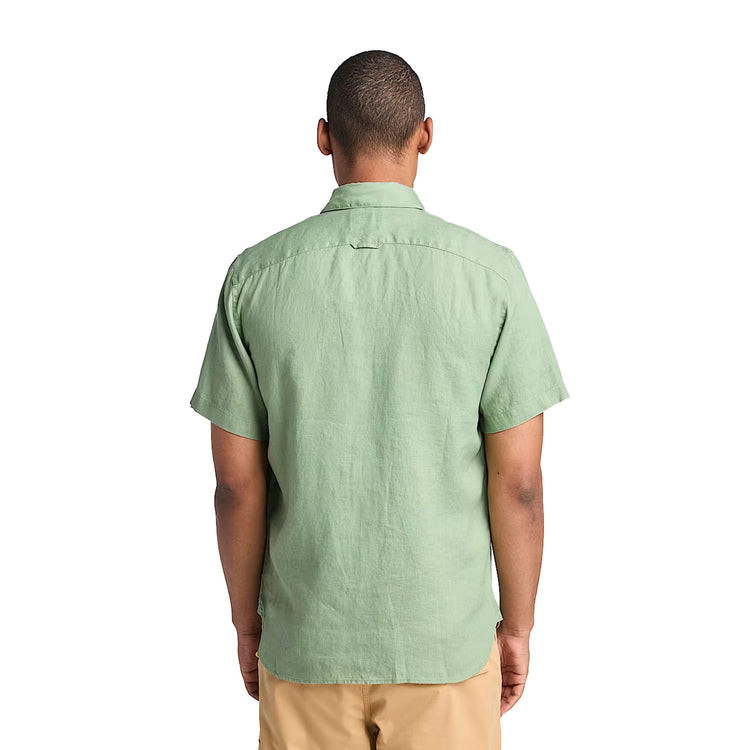 Camicia Uomo Maniche Corte in Lino Mill Brook Verde chiaro modello retro