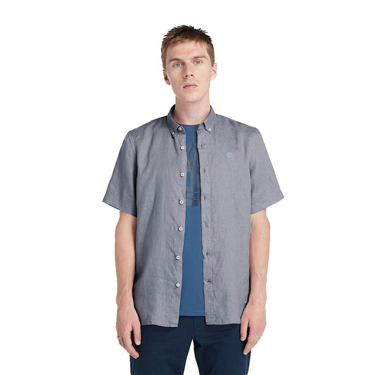 Camicia Uomo Maniche Corte in Lino Mill Brook Grigio modello frontale