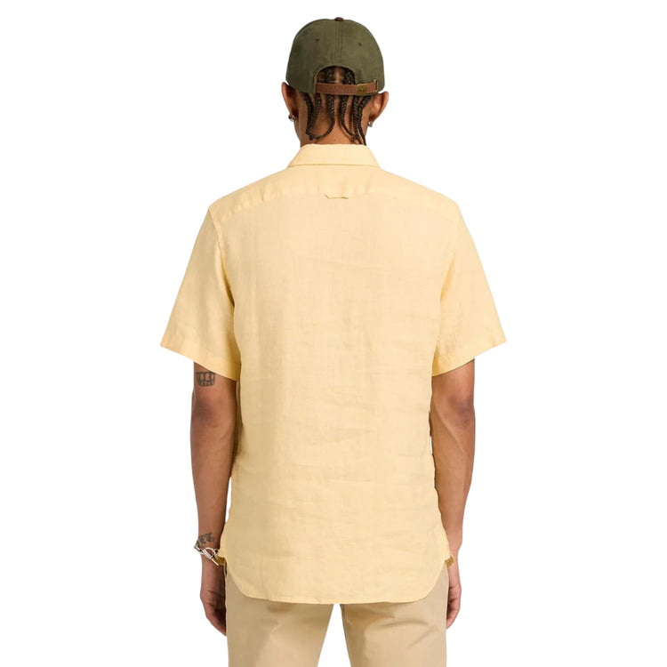 Camicia Uomo in lino a manica corta Giallo modello retro