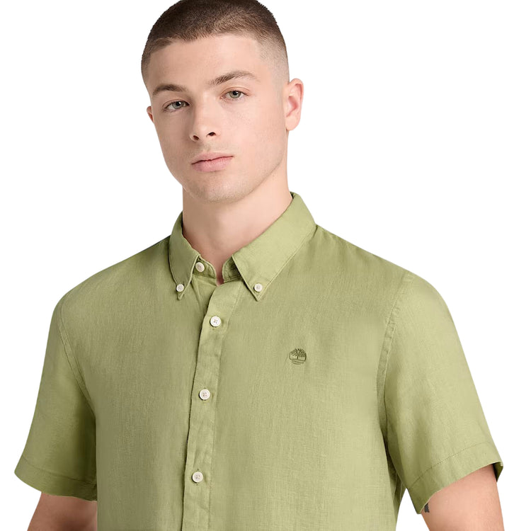Camicia Uomo Mill Brook a manica corta in lino Verde chiaro dettaglio