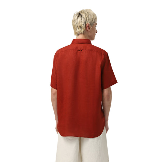 Camicia Uomo Maniche Corte in Lino Mill Brook Rosso modello retro