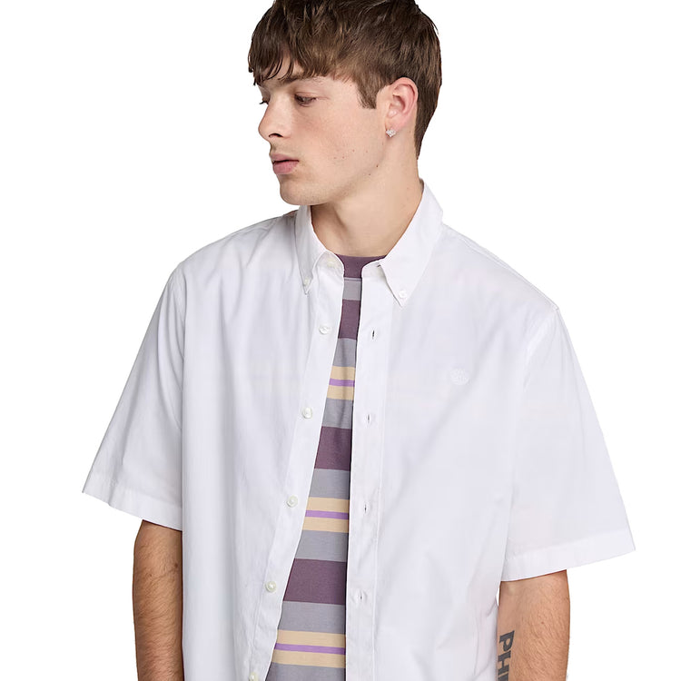 Camicia Uomo Maniche Corte in Popeline Elasticizzato Bianco modello frontale ravvicinato