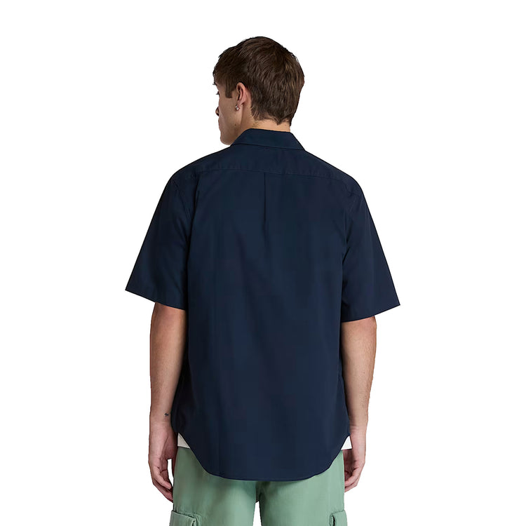 Camicia Uomo Maniche Corte in Popeline Elasticizzato Blu modello retro