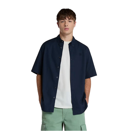 Camicia Uomo Maniche Corte in Popeline Elasticizzato Blu modello frontale