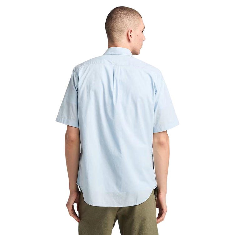 Camicia Uomo Maniche Corte in Popeline Elasticizzato Celeste modello retro