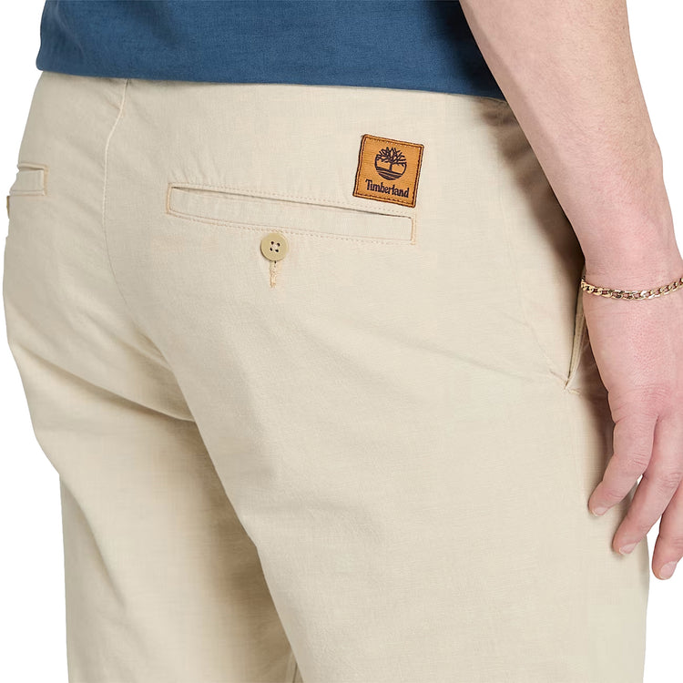 Pantaloni Joggers Uomo in Cotone e Lino Beige modello retro ravvicinato