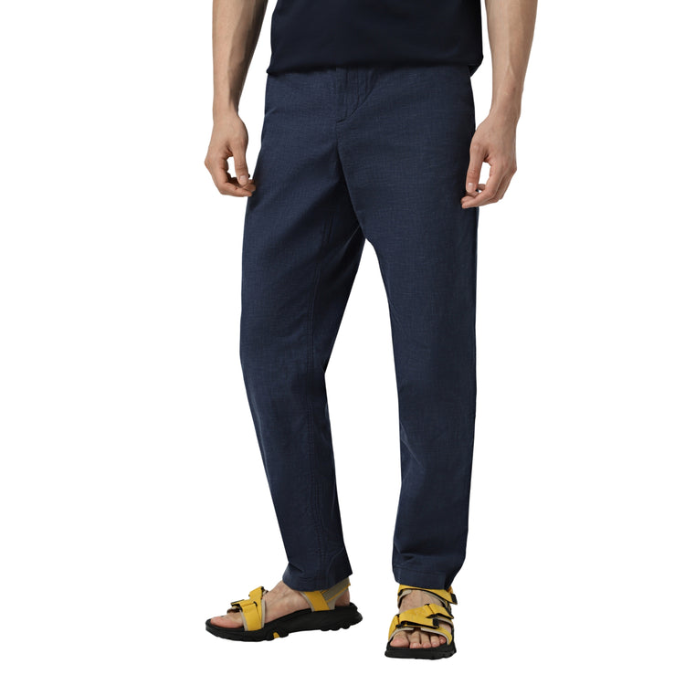 Pantaloni Joggers Uomo in Cotone e Lino Blu modello frontale