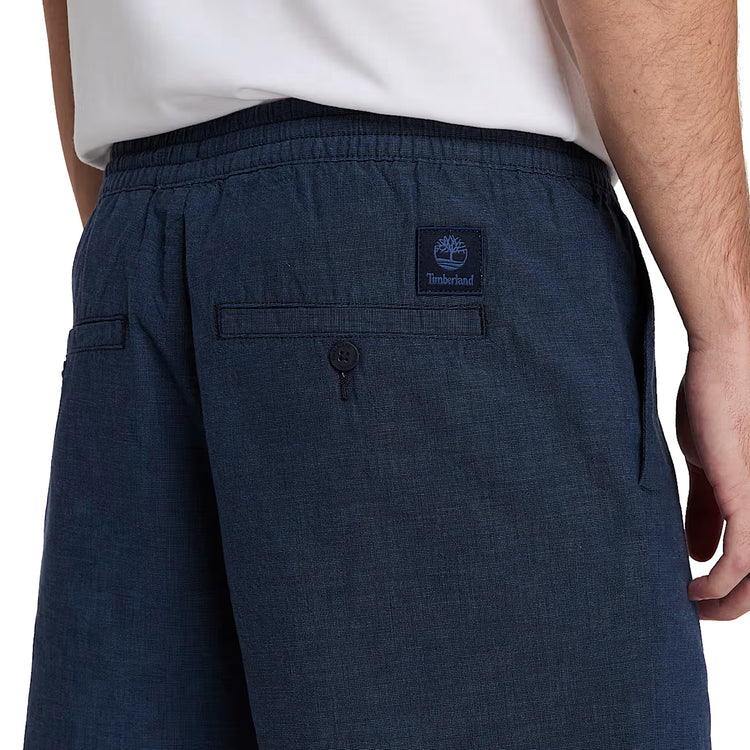 Shorts Uomo in Cotone e Lino Blu scuro dettaglio retro