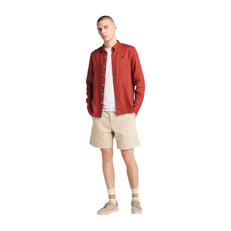 Shorts Uomo in Cotone e Lino Beige modello frontale intero