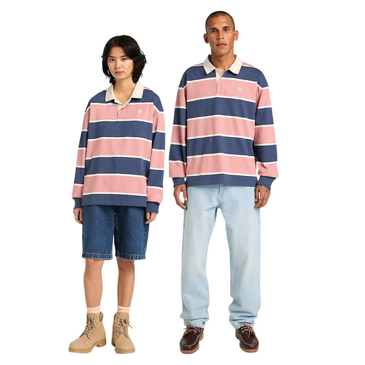 Polo Rugby unisex a righe rosa e blu scuro