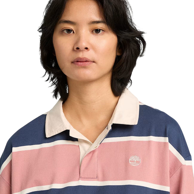 Polo Rugby unisex a righe rosa e blu scuro