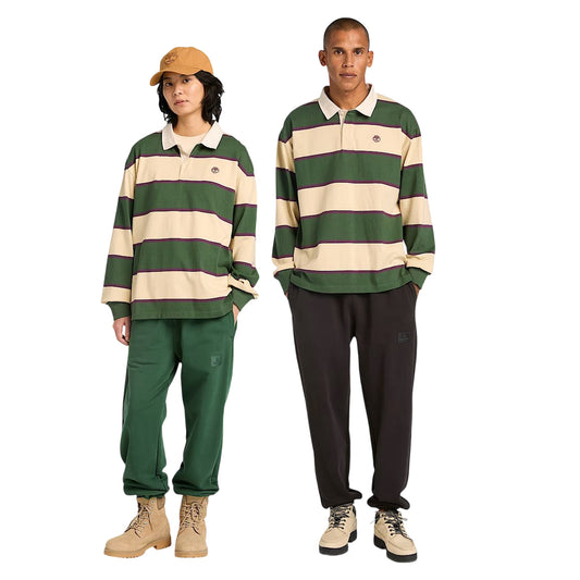 Polo rugby a righe unisex verde e beige