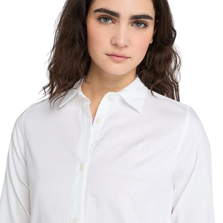Camicia Donna Oxford in cotone Bianco modella frontale ravvicinata