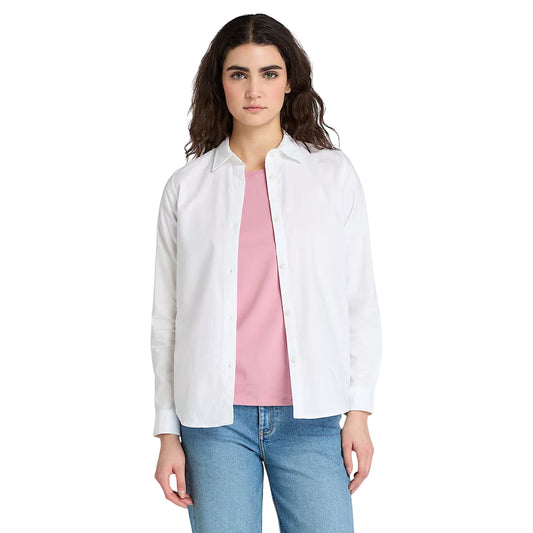 Camicia Donna Oxford in cotone Bianco modella frontale