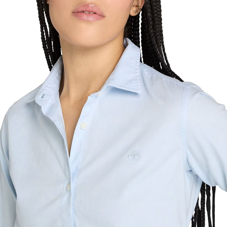 Camicia Donna Oxford Long-Sleeve Celeste, con colletto classico