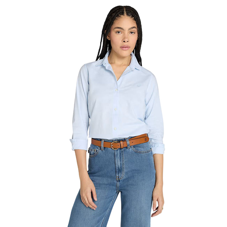 Camicia Donna Oxford Long-Sleeve Celeste, con colletto classico